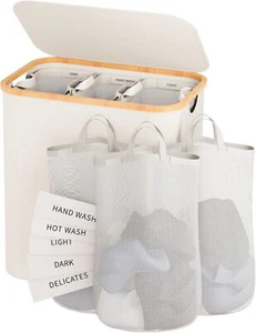 Laundry Hamper with Lid, 160L Dirty Clothes Hamper for Laundry Basket 3 Section, - Picture 1 of 5