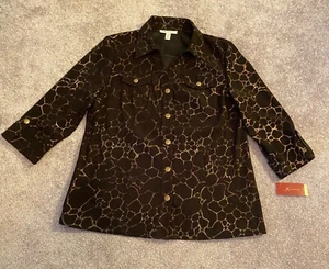 NWT JM Collection Womens Black & Brown Animal Print Jacket Size 12 - Picture 1 of 10