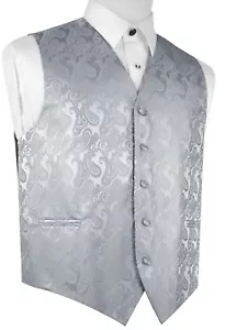 MEN'S SILVER PAISLEY FORMAL DRESS TUXEDO VEST. WEDDING, PROM, CRUISE, HOMECOMING - Picture 1 of 4