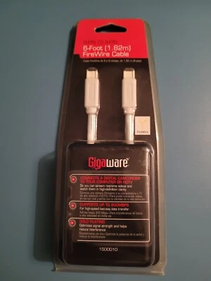 Gigaware FireWire Cable IEEE 1394 6 Ft (1.82M) 9-Pin to 9-Pin 1500010 Fire Wire - Image 1 of 2