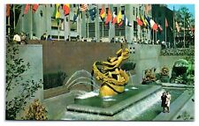 New York City Rockefeller Center Prometheus Statue Chrome Postcard c.1960 Unused