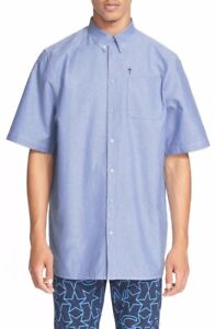 Men's Givenchy Short Sleeve Oxford Shirt, Size 39 EU - Blue $700
