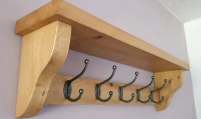 COAT RACK/SHELF   Handmade 5 Double Hooks Antique Pine Wax Wall mounted - Image 1 of 4