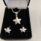 New 925 Solid Sterling Silver Star Design Stud Earrings With Matching Necklace