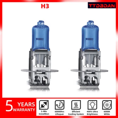 H3 Halogen Headlight Bulbs Kit Fog Light Beam Super Bright White 6000K - Image 1 of 4