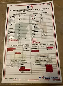 5-3-08 Pittsburgh Pirates vs. Washington Nationals Lineup - MLB Authenticated - Picture 1 of 2