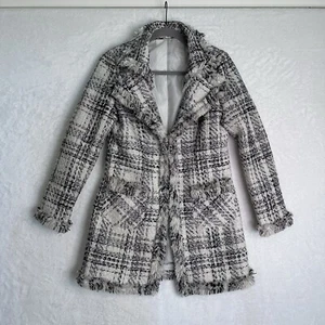 Grace Chuang NY Womens Jacket Coat S Black White Silver Thread Fringe Tailored - Picture 1 of 18