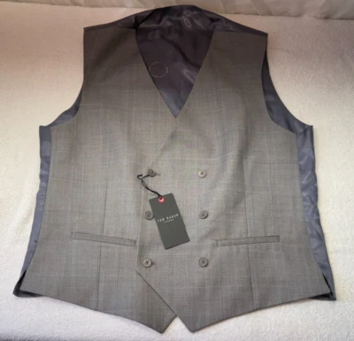 Ted Baker Wool Blend Waistcoat 44 Reg Mens Grey Soft Check Indus Slim Fit - Image 1 of 4