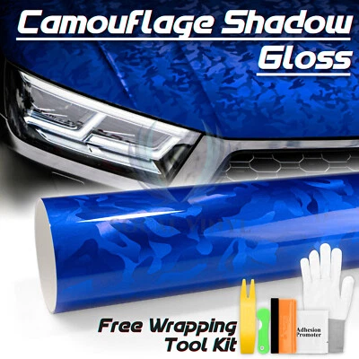 Brillante Camuflaje Sombra Camuflaje Azul Real Coche Vinilo Envoltura Calcomanía Hoja de Película Foto 1 de 4