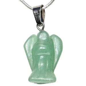 Green Aventurine Crystal Angel Pendant + 20" Stainless Steel Chain & Charger - Picture 1 of 8