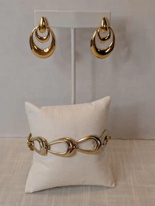 Vintage Napier Gold-Tone Link Bracelet & Double Oval Earrings Set Womens Jewelry - Picture 1 of 13