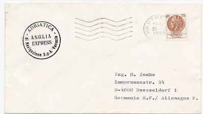 Italy 1977 Paquebot Seapost Ship Event Cover M/S Angela Express Mestre Handstamp - Image 1 of 2
