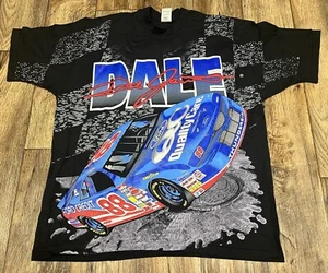 Vintage Dale Jarrett Nascar All Over Print Graphic Tee Black XL Great Condition - Picture 1 of 3