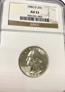 1942 D Washington Quarter 25c, NGC AU-53, Looks Better! - Picture 1 of 4