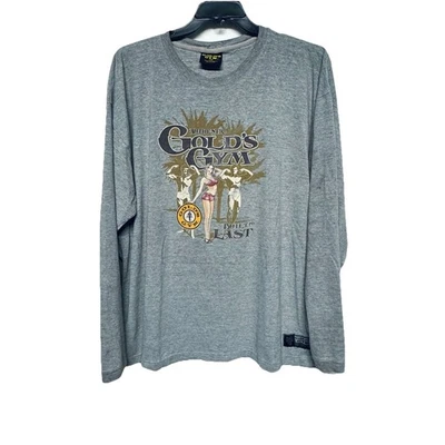 VTG Gold's Gym Long Slv Built to Last Body Builder Shirt Bikini Girl 2 Men XXL - Image 1 of 4