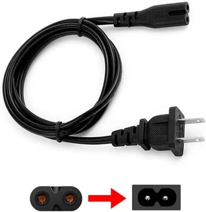 2-Prong 5 Feet Ac Power Cord Cable Plug for Standard 2-Slot for TV PS4 PS5 Spker - Picture 1 of 3