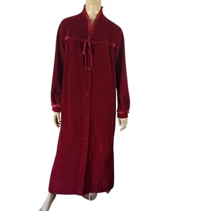LE CHARME vintage ladies size 16 dressing gown red velour bath robe retro - Picture 1 of 9