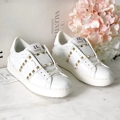 Valentino Garavani Rockstud Untitled Sneaker In White Calfskin Leather Size 38 - Image 1 of 4