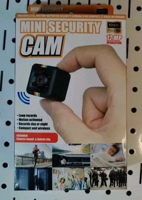 NiB Mini Security Cam 1080p 12 MP With Camera Mount, Swivel Clip, Usb Cable - Image 1 of 2