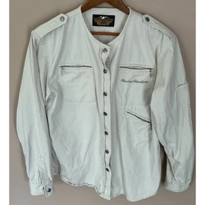 Harley Davidson Langarmhemd Damen XL Creme Denim Druckknopf - Bild 1 von 6