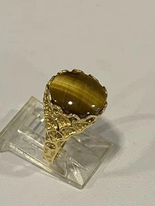 VINTAGE NUGGET STYL TYGRYSIE OKO (5CTS) OWALNY PIERŚCIONEK - 3,8 GRAMA -ROZMIAR 7 1/4 - Zdjęcie 1 z 24