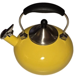 Chantal Whistling Tea Kettle Teapot Golden Yellow Enamel Stainless & Black EUC - Picture 1 of 24
