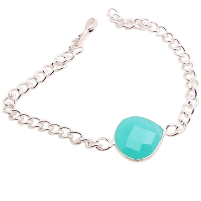 Braccialetto sfaccettato pietra preziosa calcedonio placcato argento... - Immagine 1 di 3