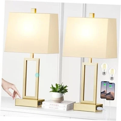 Touch Control Table Lamps Set of 2, Modern Bedside Lamps with USB A+C Gold - Image 1 of 4
