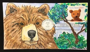 Teddy Bear 2002 FDC, Kate Hayden cachet, drowsy Grizzly - Picture 1 of 1