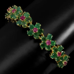 925 Sterling Silver Bangle Oval Emerald 5x4mm Ruby Natural Gemstone Jewelry - Picture 1 of 14