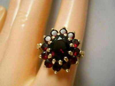 Anillo vintage de diamantes granate rojo corte ovalado de 3 quilates para mujer enchapado en oro amarillo de 14 quilates Foto 1 de 4