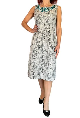 VESTIDO CABACHÓN LELA ROSE BLANCO ABSTRACTO SALPICADURAS ALINE SIN MANGAS 6 Foto 1 de 4