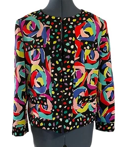Moschino Boutique Floral Geo Colorful Artsy Longsleeve Crop Jacket Romantic 12 - Picture 1 of 9