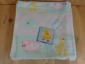 Fleece Baby Blanket 60x30" Pastel Blue Pink Yellow Animals Giraffe Lion Sheep - Picture 1 of 3
