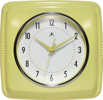 INFINITY INSTRUMENTS Retro Square Wall Clock 9-1/2" Silent Non-Ticking Vintage Plastic Quartz Analog