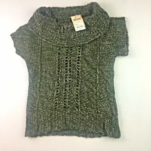 Size Large chunk knit sweater large pullover metallic green army short NWT cowl - Picture 1 of 7