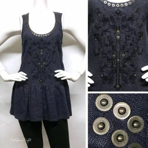 FREE PEOPLE STUDDED Embroidered PEPLUM Tank TUNIC Top Gypsy Hippie 0 2 4 XS S - Picture 1 of 12