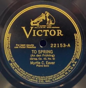 Myrtle C. Eaver (Piano) 78 GRIEG To Spring /CHOPIN Waltz in G Flat Major EE- B10 - Imagen 1 de 2
