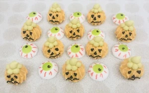 20 Icing Halloween Pumpkin & Scary Eyes Cupcake Toppers Decoration Spooky Party - Picture 1 of 1