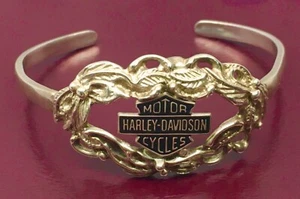 Sterling Silver .925 Harley Davidson Womens Bangel Cuff Bracelet #2 - Picture 1 of 6
