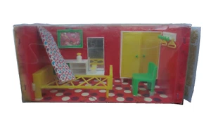 Altes Schlafzimmer Bett Puppen Stube Spielzeug Zubehör Modella 70er Jahre OVP - Bild 1 von 7