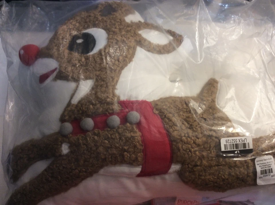 Almohada de vacaciones Pottery Barn Kids Rudolph el reno nariz roja iluminada nueva con etiquetas Foto 1 de 1