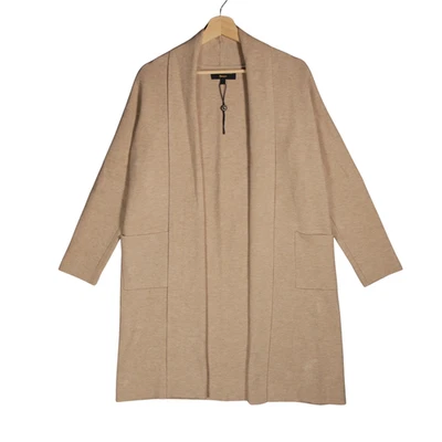 Paul Costelloe Cardigan Size Large Beige Shawl Neck Open Longline Knit Coatigan - Image 1 of 4