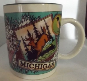 VTG MI. souvenir coffee cup mug, Apple blossom, robin, bea,r deer, Canadian gees - Picture 1 of 8