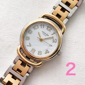 HERMES Pullman Ladies Used Watch Silver face white dial Quartz Excellent - Picture 1 of 3