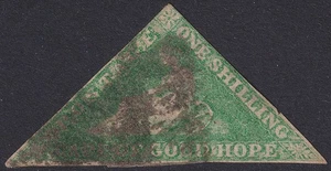 Cape of Good Hope 1863 QV Triangle 1sh Bright Emerald-Green Used SG21 c£750 THIN - Imagen 1 de 2