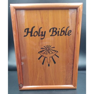 Wood Holy Bible Box w carved dove and White KJV Bible included inside box. - Picture 1 of 9