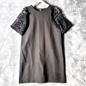 RIVER ISLAND Womens Dress Size 14 Black Lace Trim Short Sleeve Shift Ladies - Picture 1 of 13