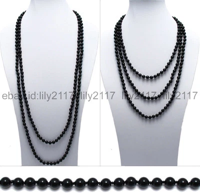 100英寸长正品黑色玛瑙8毫米圆形宝石珠绞线项链 — 第 1/4 张图片