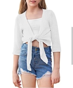 Girls 3/4 Sleeve Tie Front Shrug Bolero Lightweight Size 160 - Picture 1 of 2